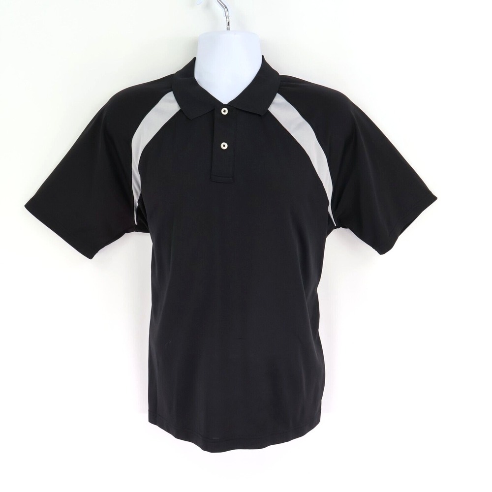 Lands' End Polo Golf Shirt Mens Size L Black White Accents 100% Polyester Active